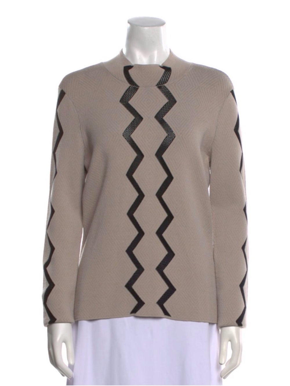 Emporio Armani Beige Crewneck Sweater with Black Zigzag Trim